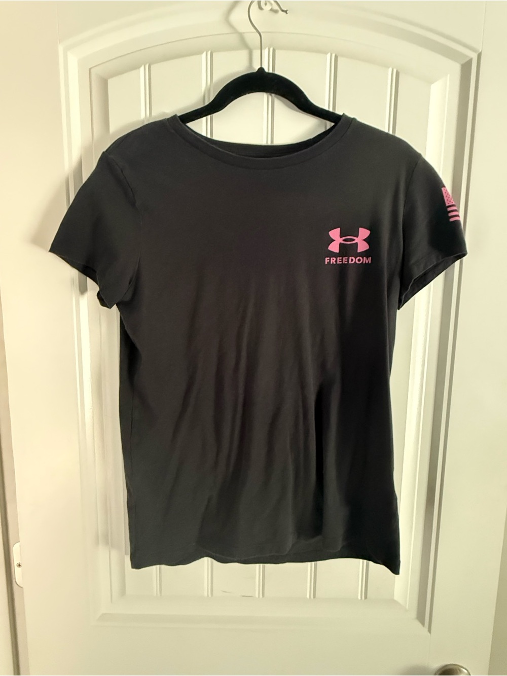 Under Armour Black Short Sleeve Tee with Pink Logo - Freedom